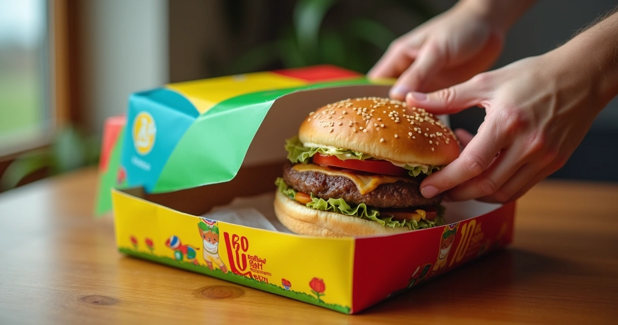 Embalagem de delivery temática da Copa, bandeiras e cores vibrantes