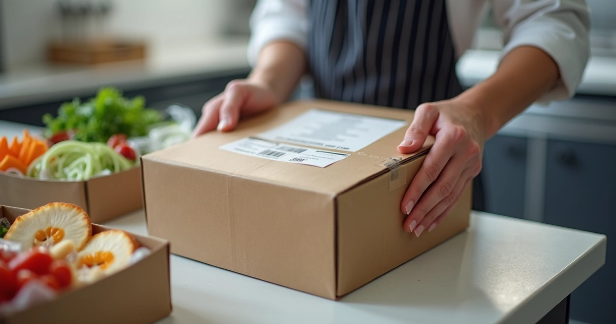 Pessoa conferindo embalagem delivery 