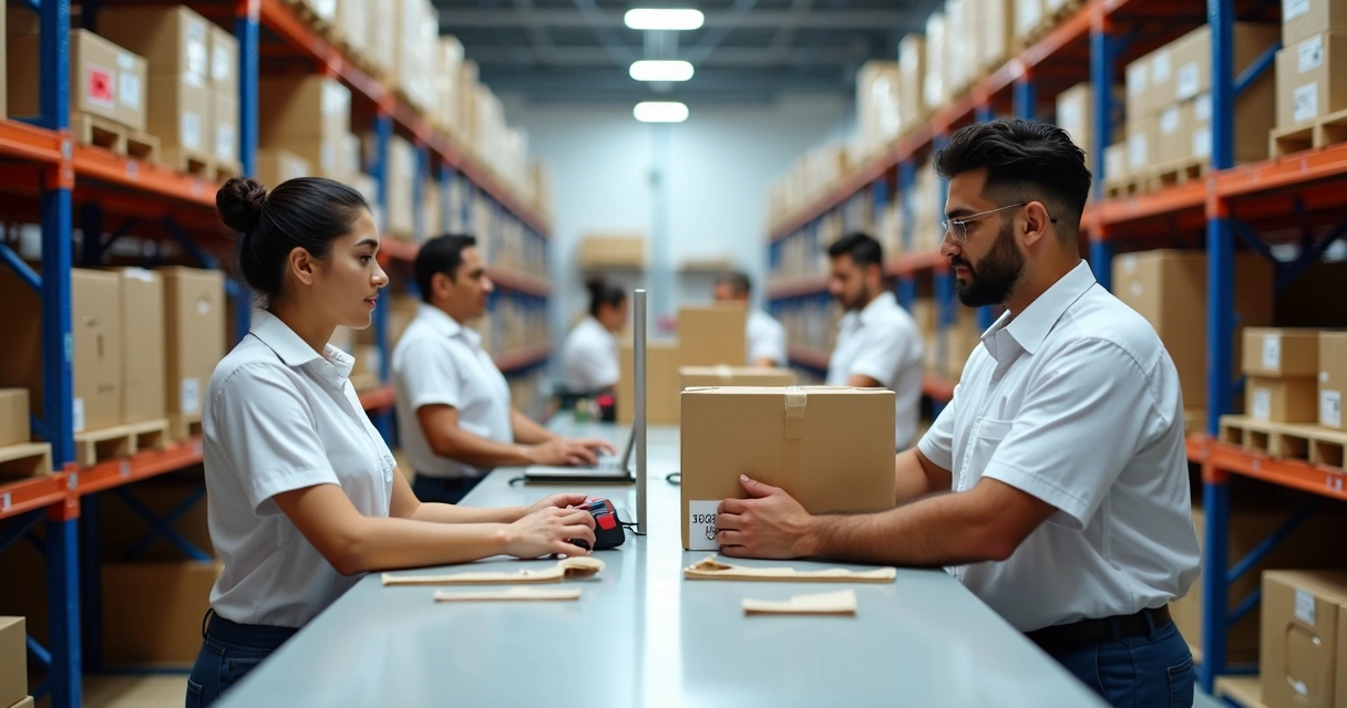 Colaboradores embalando caixas para entrega em e-commerce 