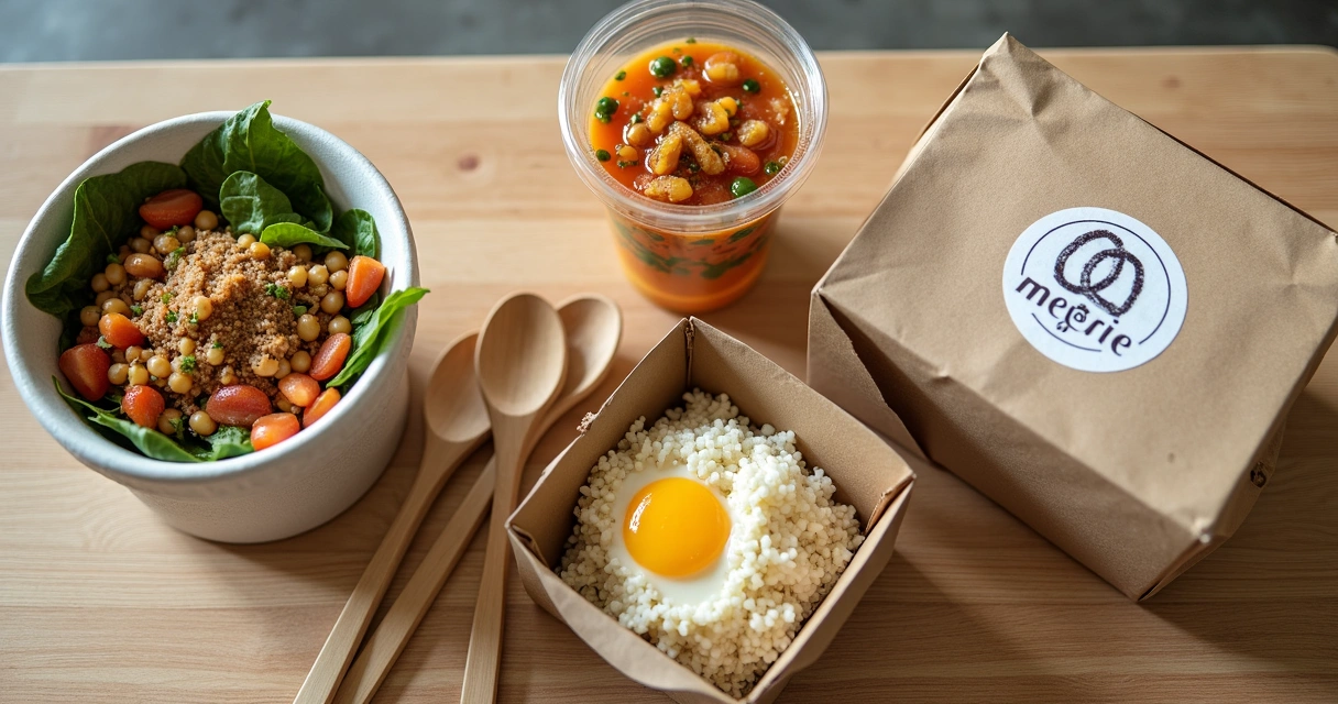 Embalagens de comida prontas para envio em delivery doméstico 