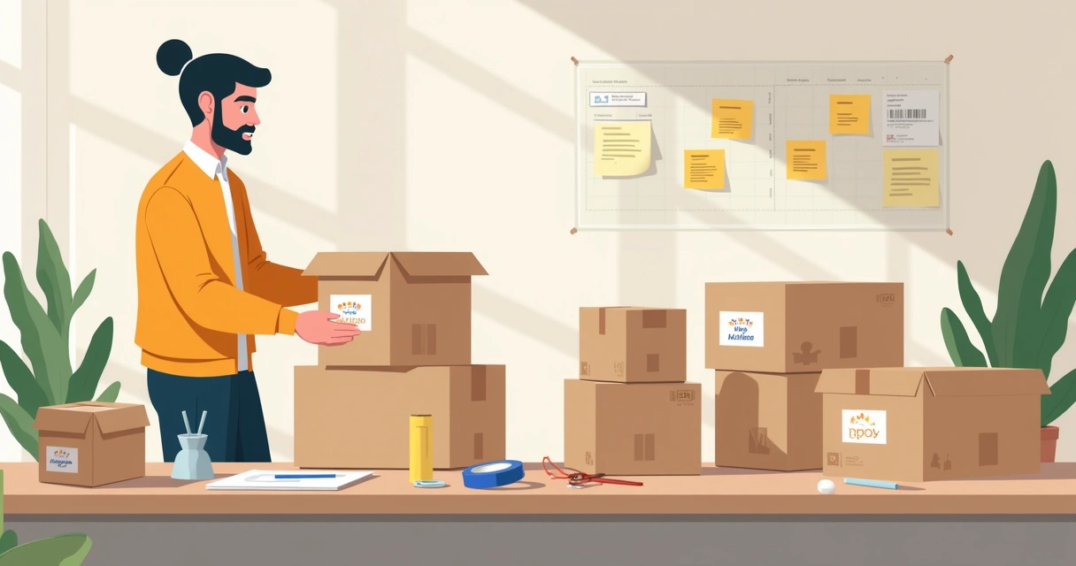 Dropshipping supplier preparing parcels for shipping with branded boxes 