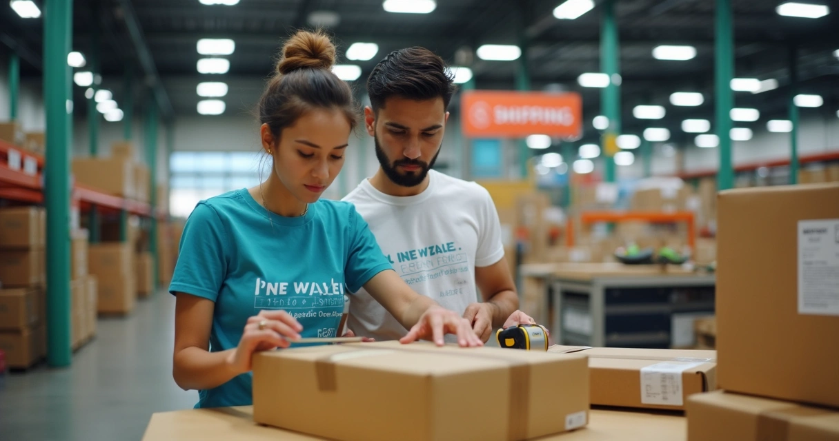 Funcionário embalando produto para entrega rápida 