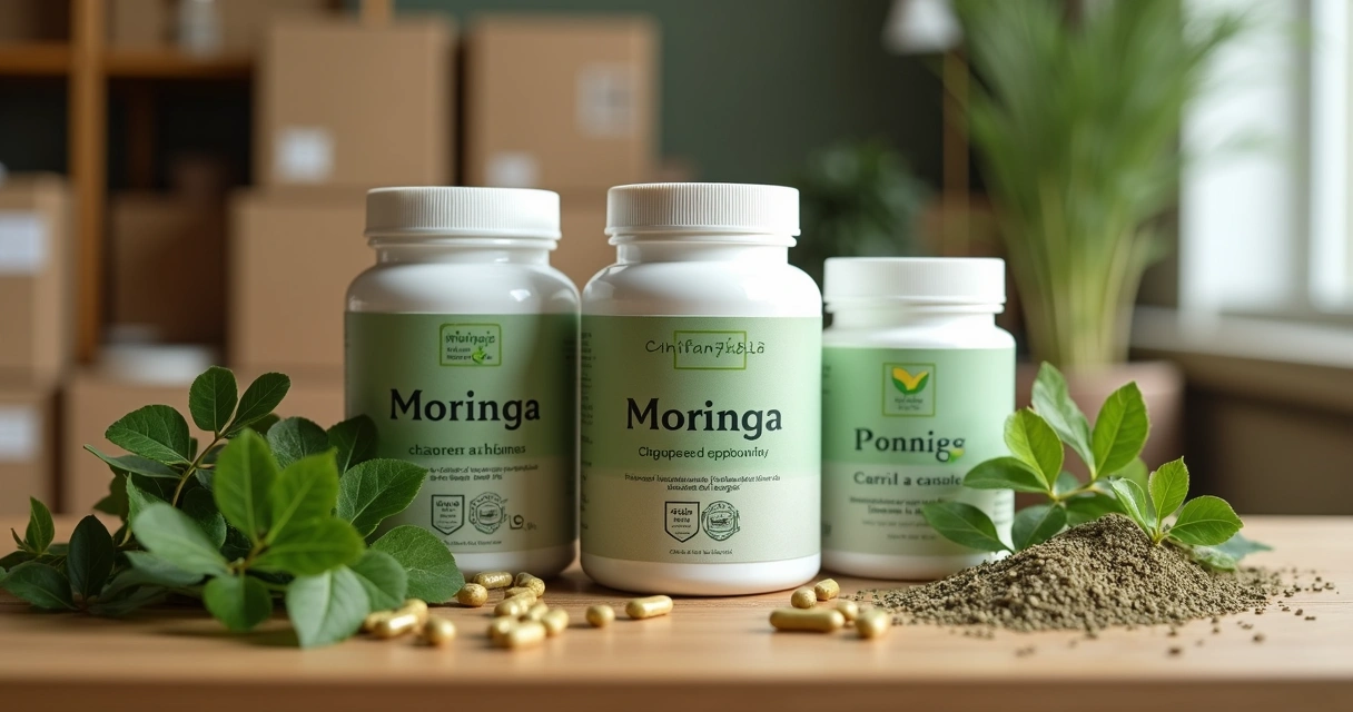 Embalagens de moringa prontas para entrega 
