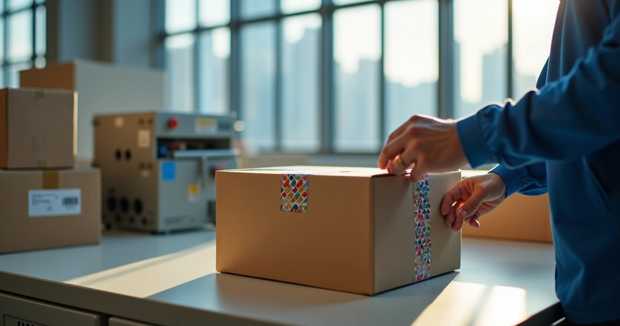 Funcionário embalando pedido de e-commerce com caixa personalizada em São Paulo. 