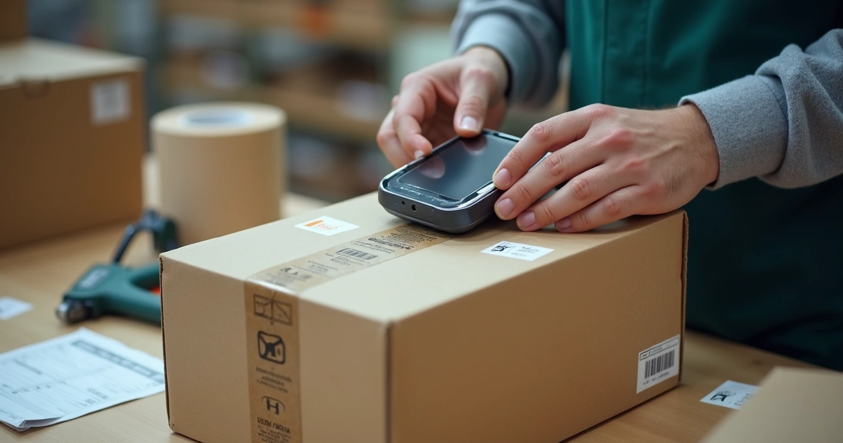 Funcionário embalando pedido com materiais personalizados
