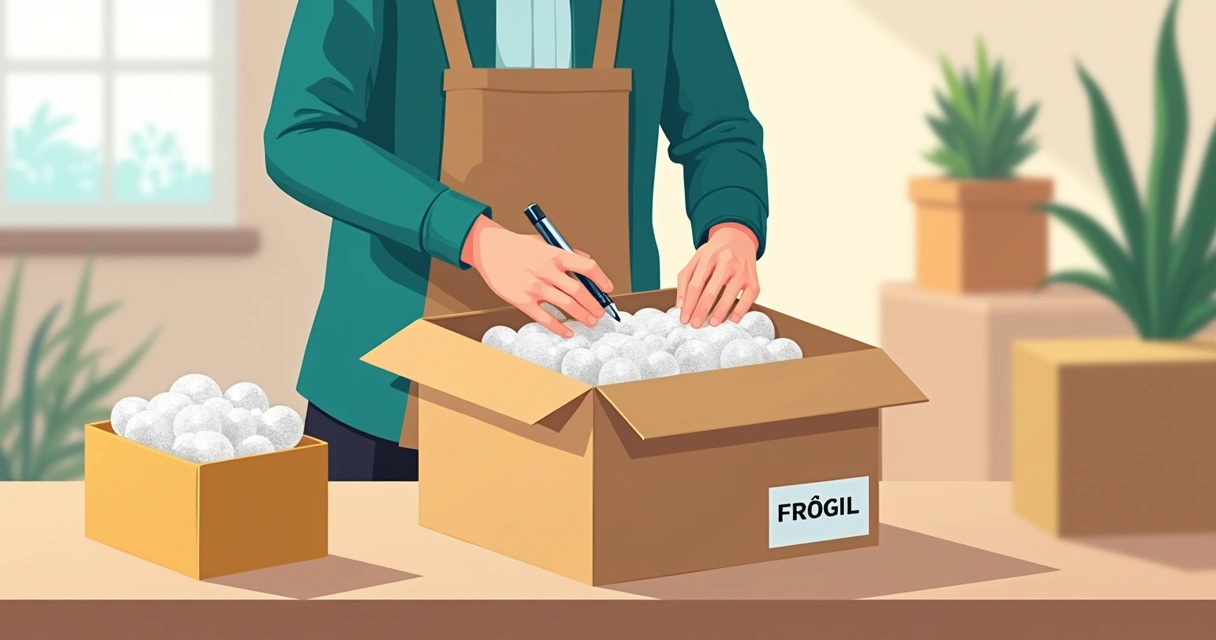 Produto sendo embalado em caixa, pronto para postagem nos Correios
