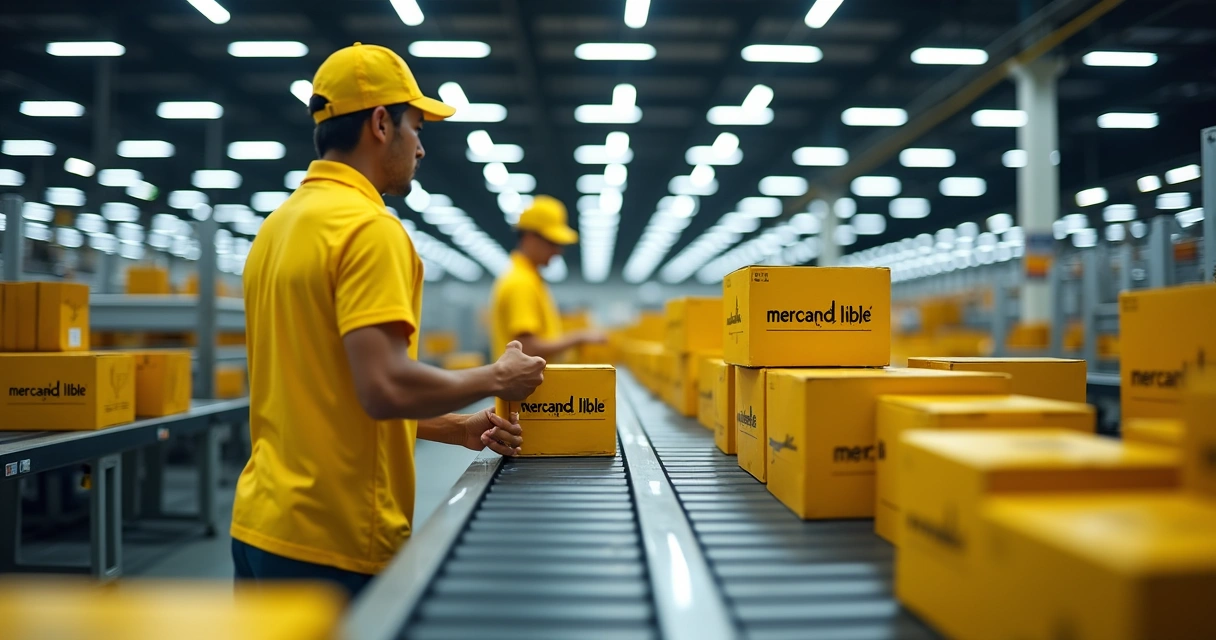 Funcionários embalando produtos em centro de distribuição 