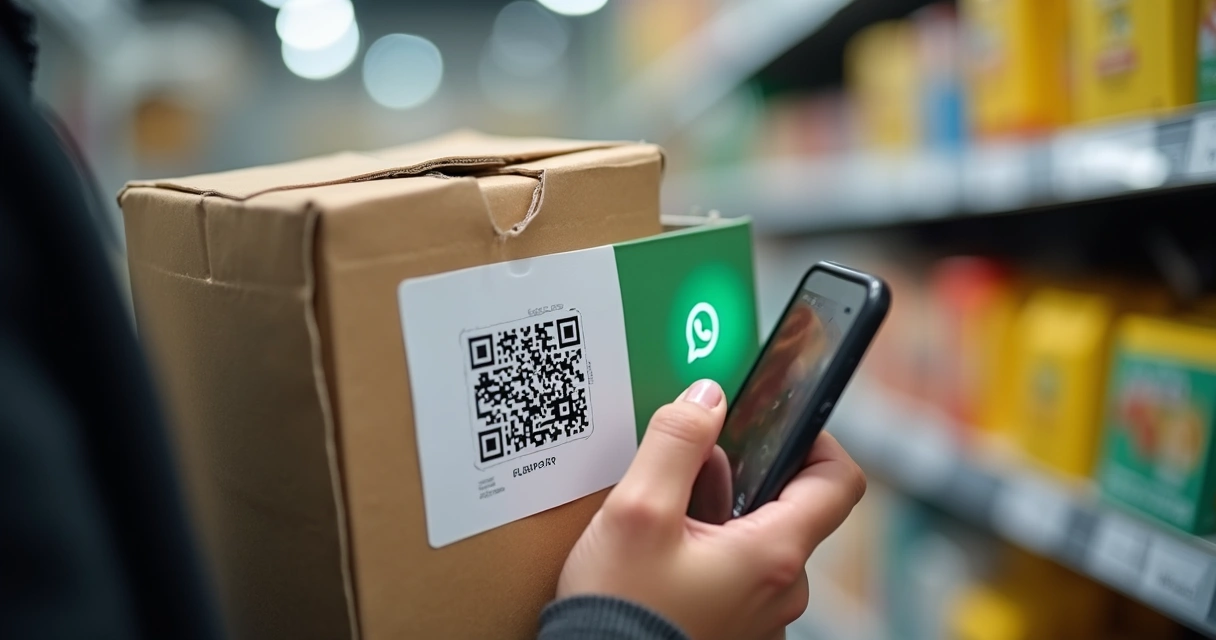 Embalagem com QR code de suporte via WhatsApp
