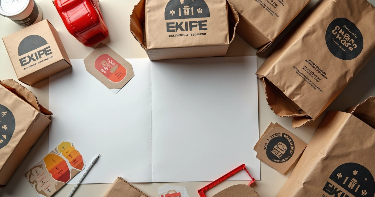 Embalagens personalizadas para delivery sobre mesa de trabalho