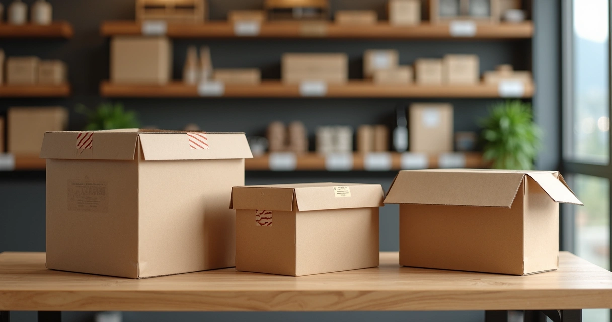 Embalagens de papelão ondulado e caixas personalizadas sobre mesa