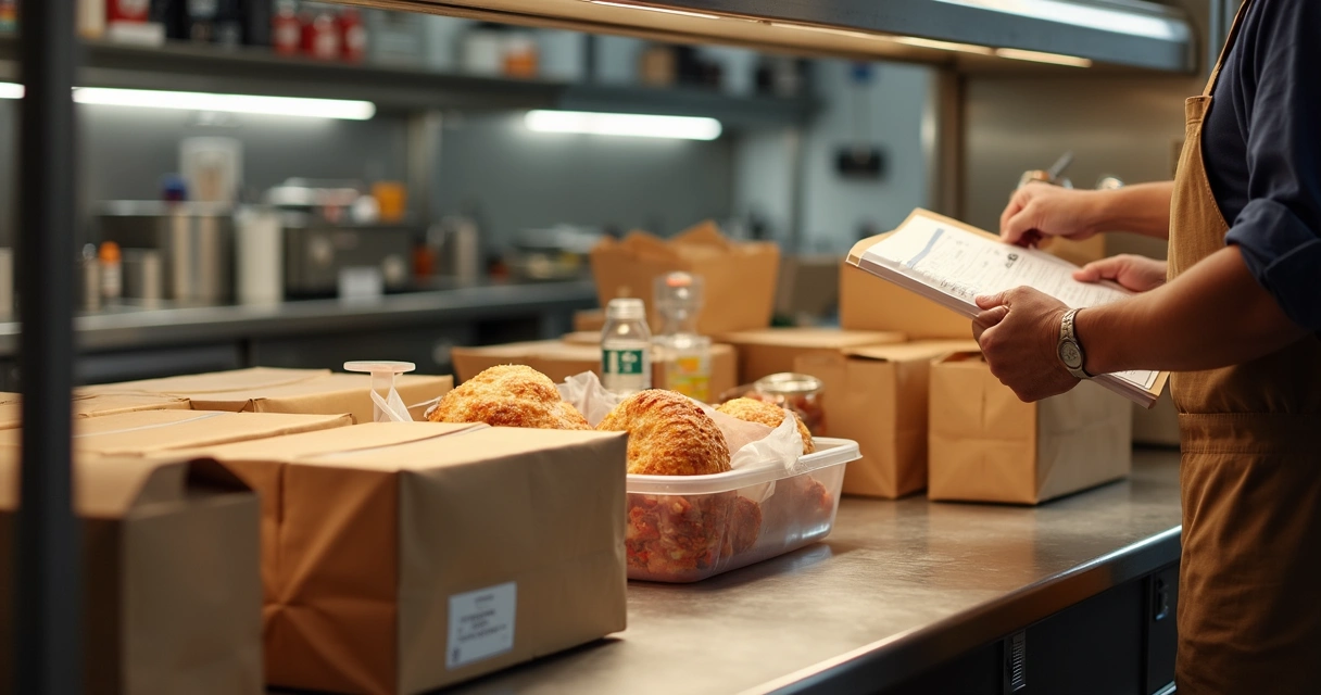 Bancada com pedidos embalados para delivery 