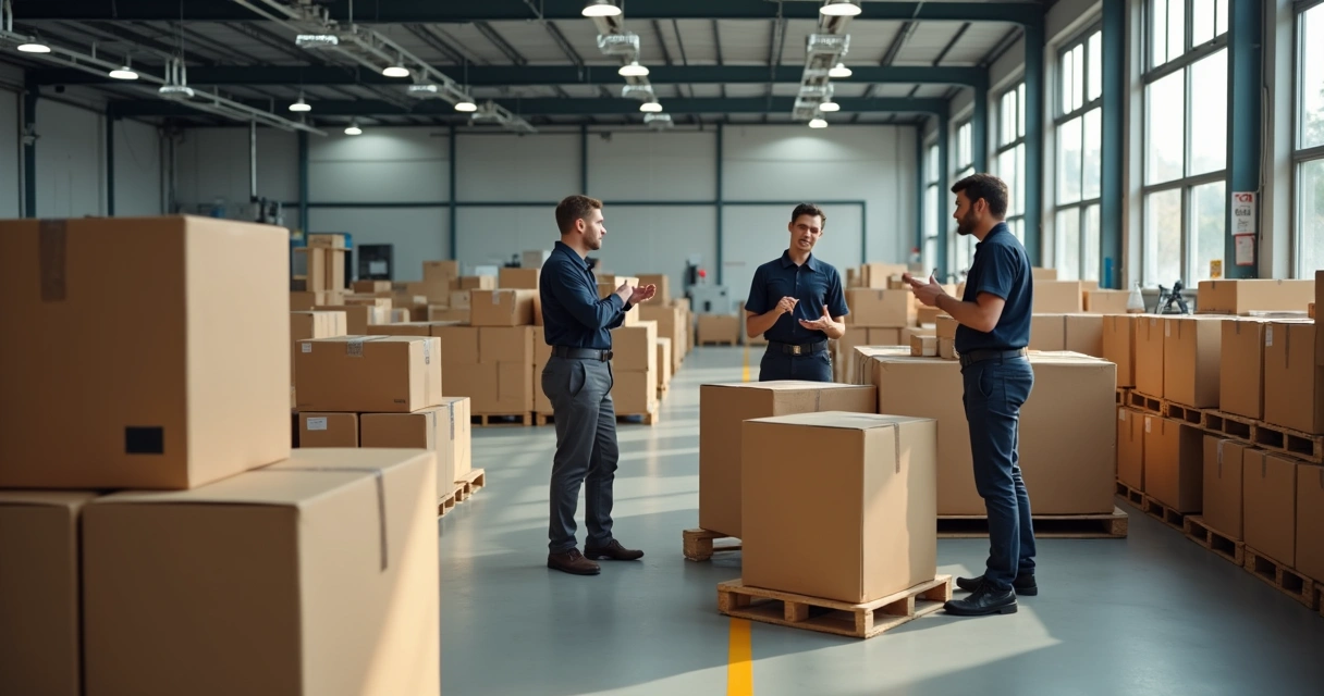 Várias caixas de papelão de diferentes tamanhos e formatos em ambiente industrial