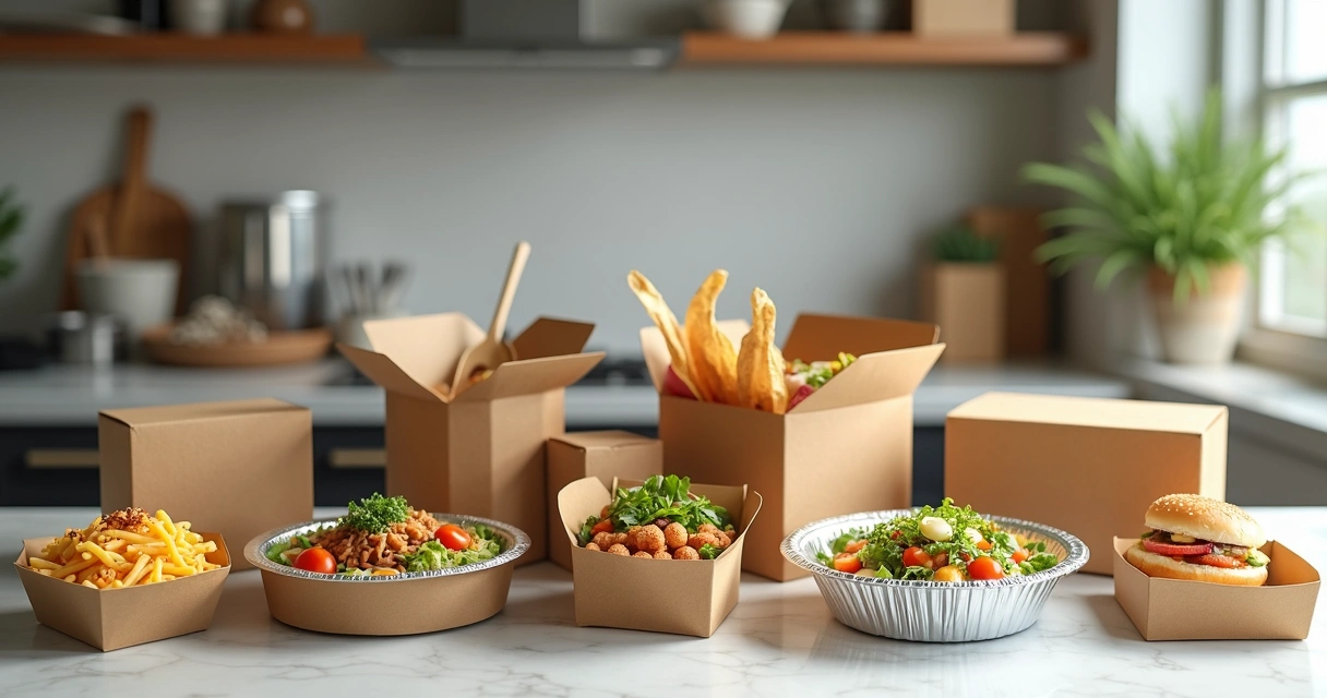 Diferentes tipos de embalagens alinhadas para delivery 