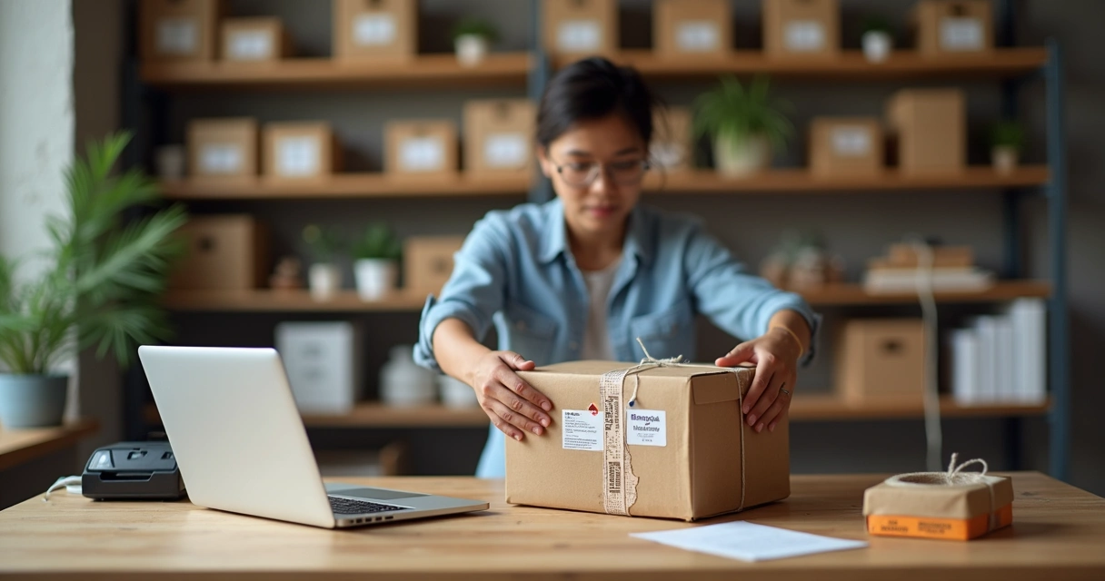 Microempreendedor embalando pedidos para envio 