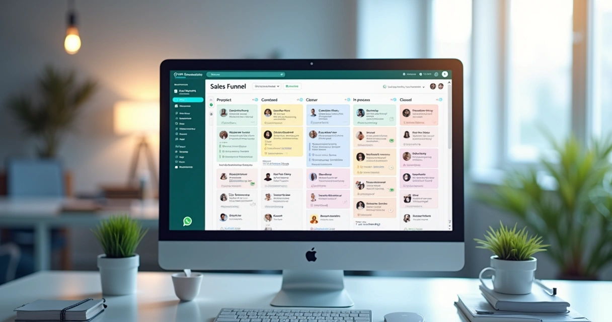 Embudo de ventas kanban en pantalla de ordenador 