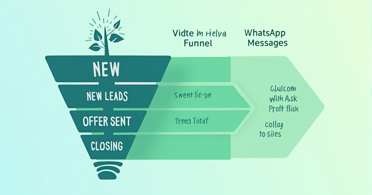 Gráfico de embudo de ventas mostrando etapas y conversión en una plataforma CRM de WhatsApp 