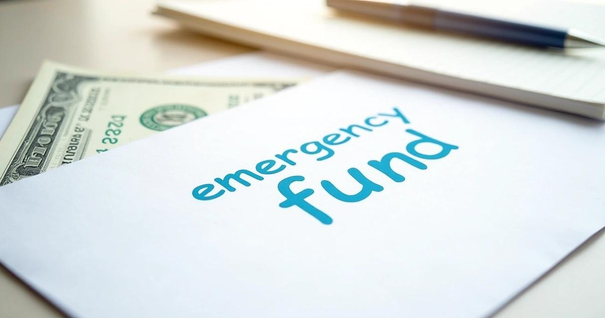 Envelope labeled emergency fund with cash sticking out on desk