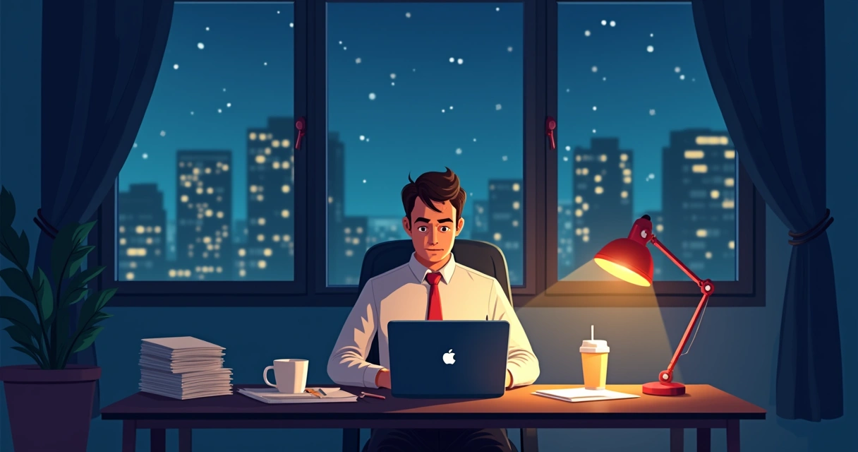 Business owner stressed at night due to emergency website outage 