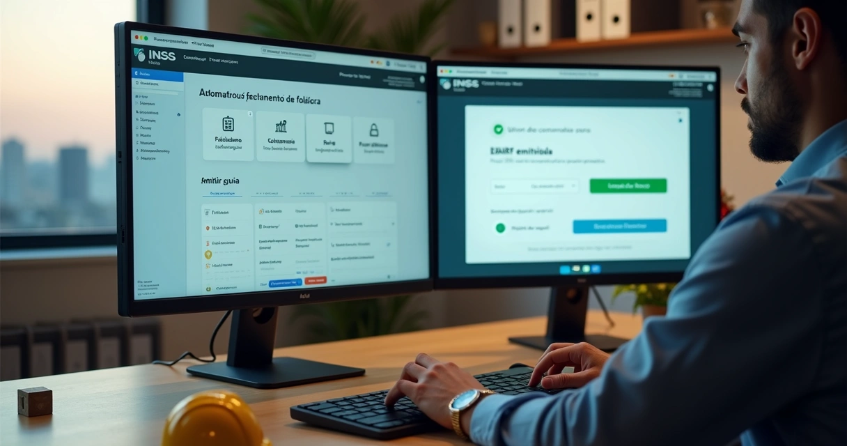 Dashboard de sistema online emitindo DARF de obra com fluxo automatizado 