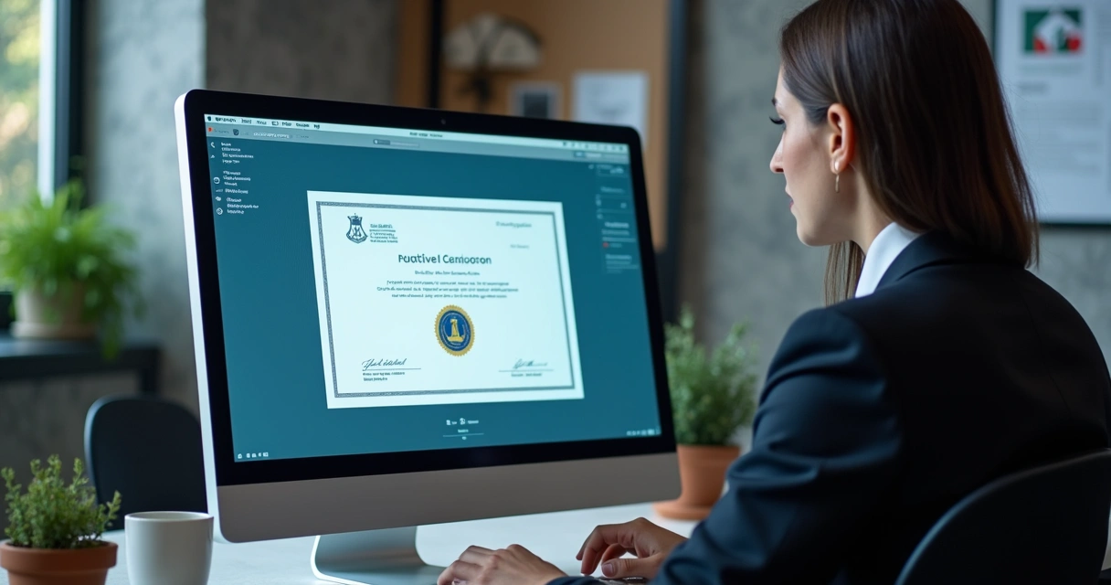 Profissional gerando certidão negativa digital em computador 