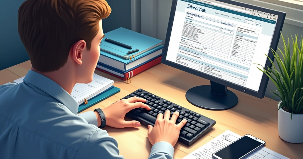 Ilustração de uma pessoa preenchendo dados em tela de computador com DARF sendo gerado.