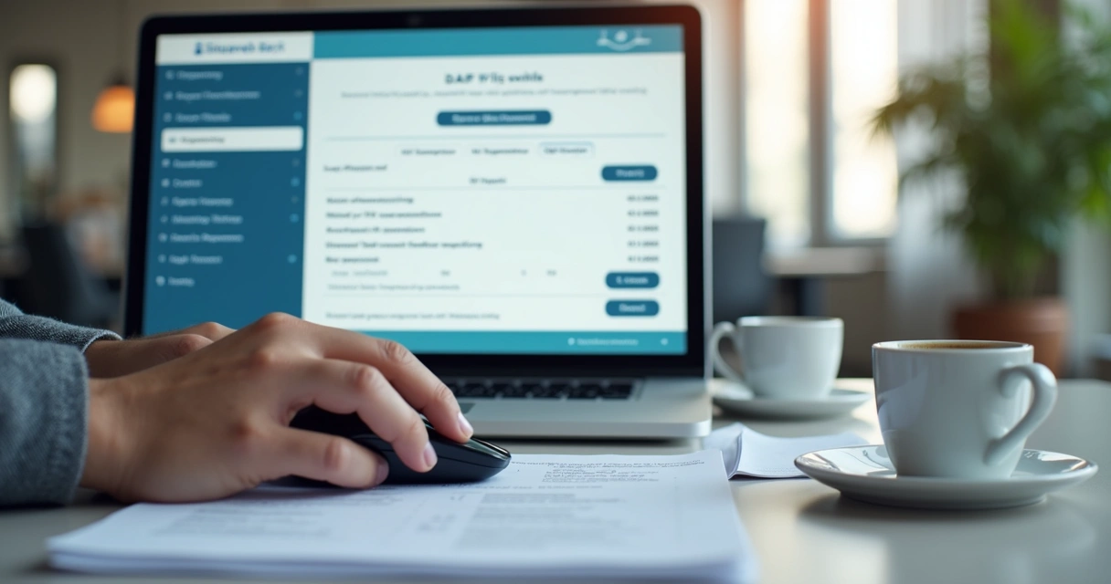 Mão preenchendo um formulário digital de DARF no computador com interface do Sicalcweb aberta 