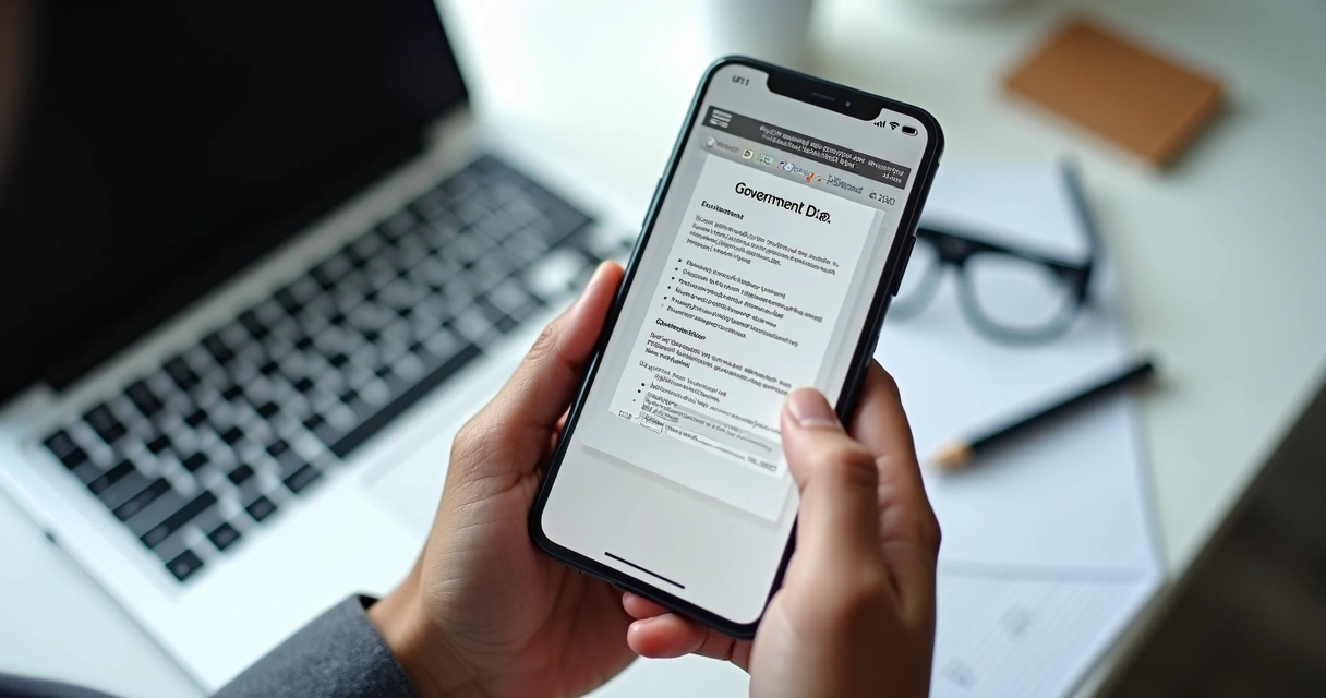 Pessoa usando aplicativo de celular para emitir documento digital DC-e 