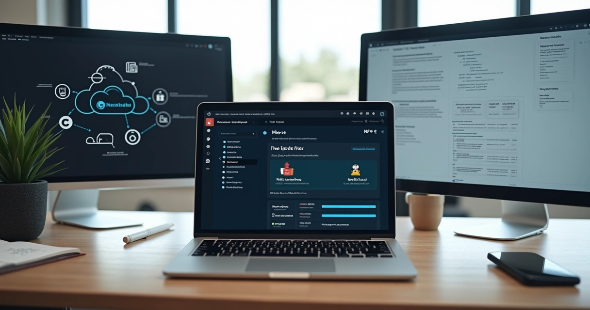 Painel de emissão automática de NFS-e via API em tela de notebook 
