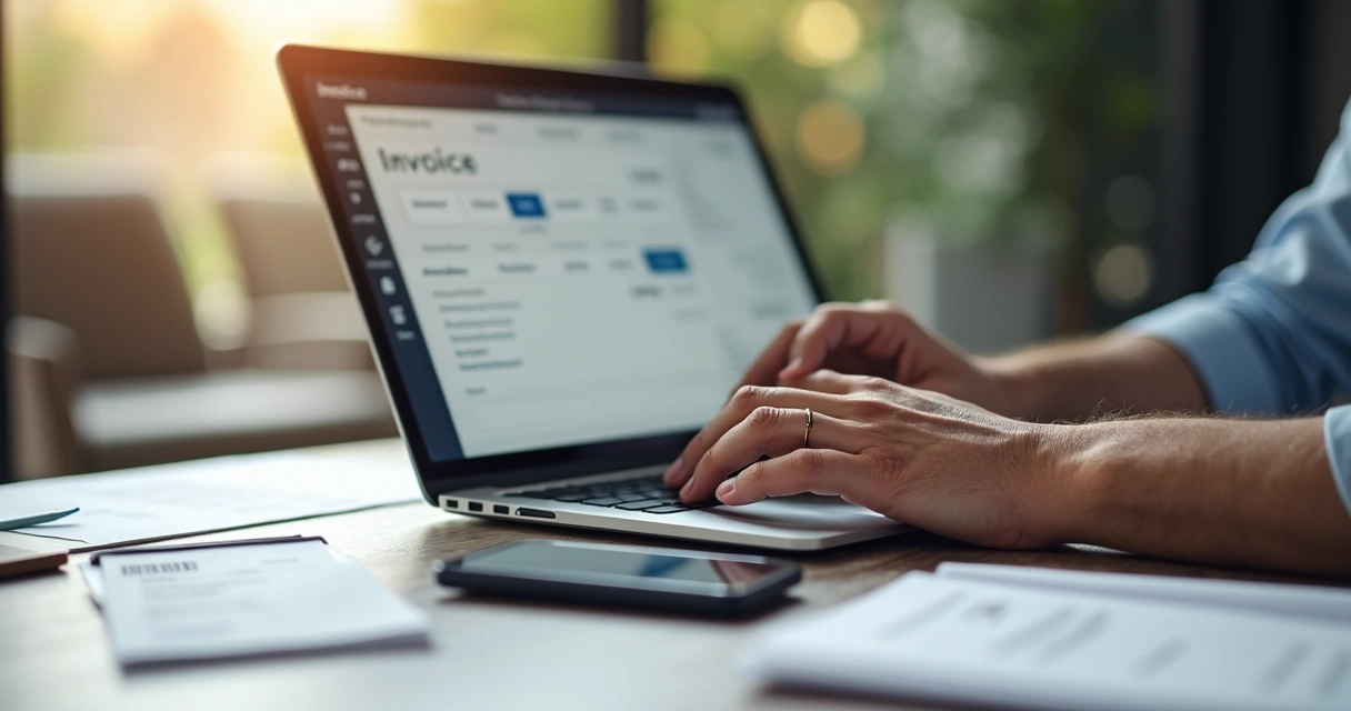 Pessoa emitindo nota fiscal de serviços em computador. 