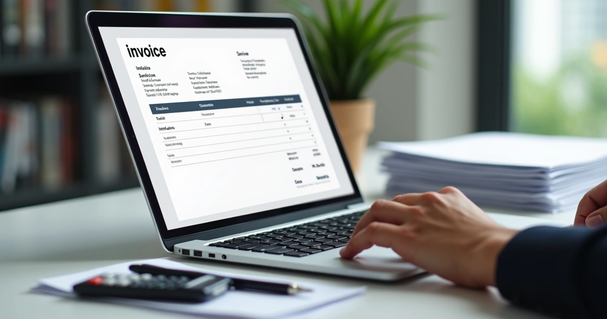 Tela de emissão de nota fiscal em notebook com documentos ao lado 