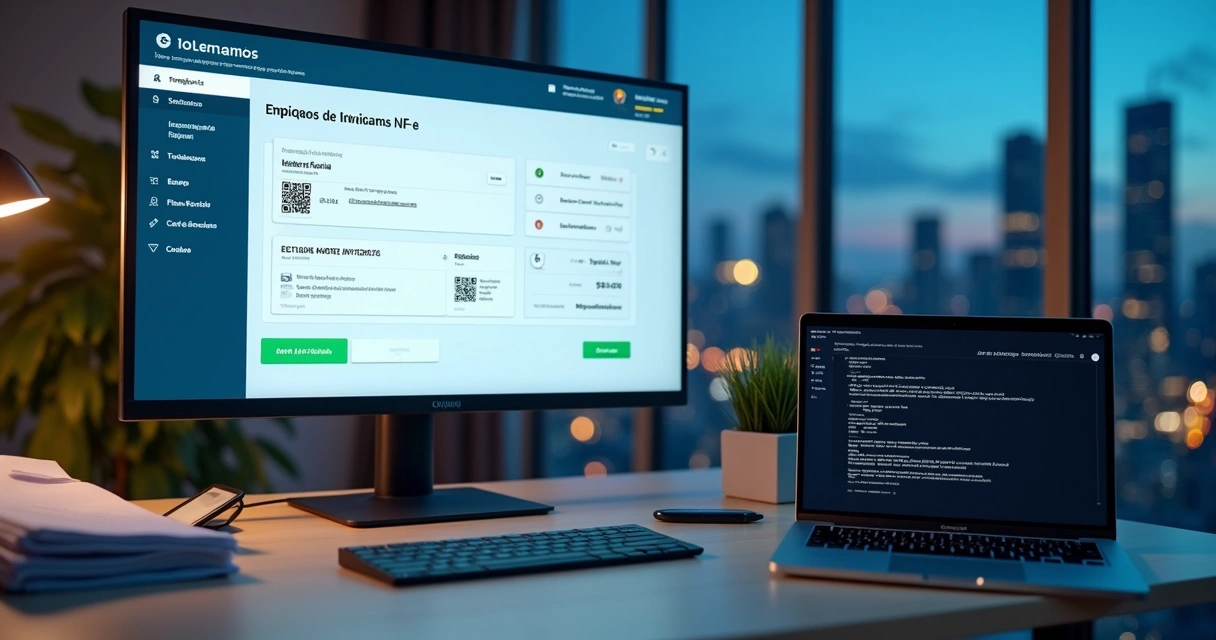 Painel financeiro digital exibindo emissão de nota fiscal eletrônica 