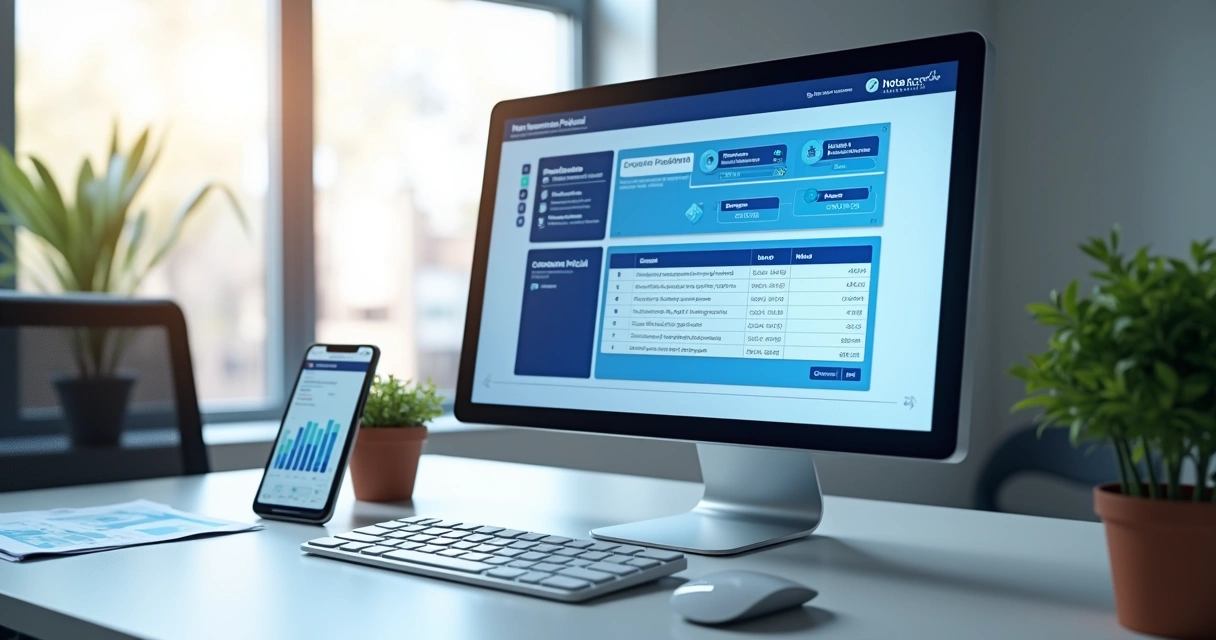 Processo de emissão digital da Nota Fiscal Paulistana em computador moderno com interface clara e organizada 