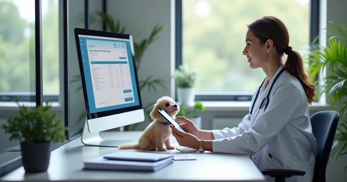 NFS-e: Guia Prático para Emissão e Regras na Contabilidade 1 Veterinário em clínica pet usando computador para emitir nota fiscal de serviço