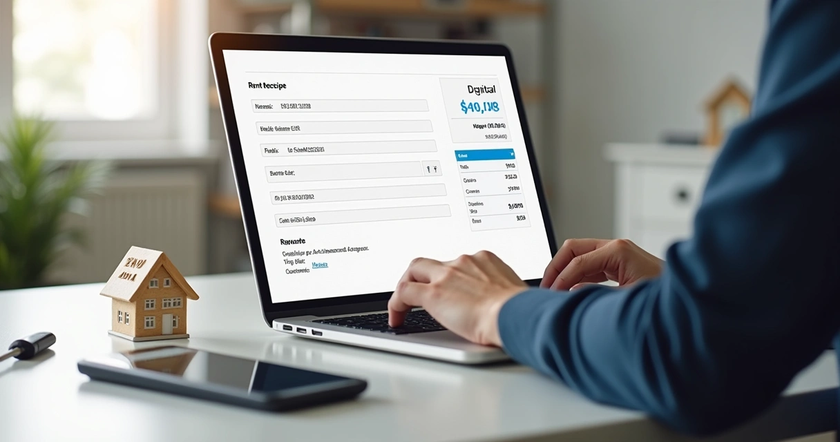 Emissão de recibo de aluguel digital em notebook 