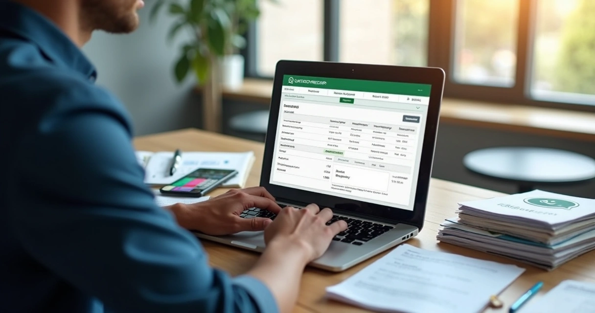 Gestor de PME utilizando computador para emitir recibo digital 