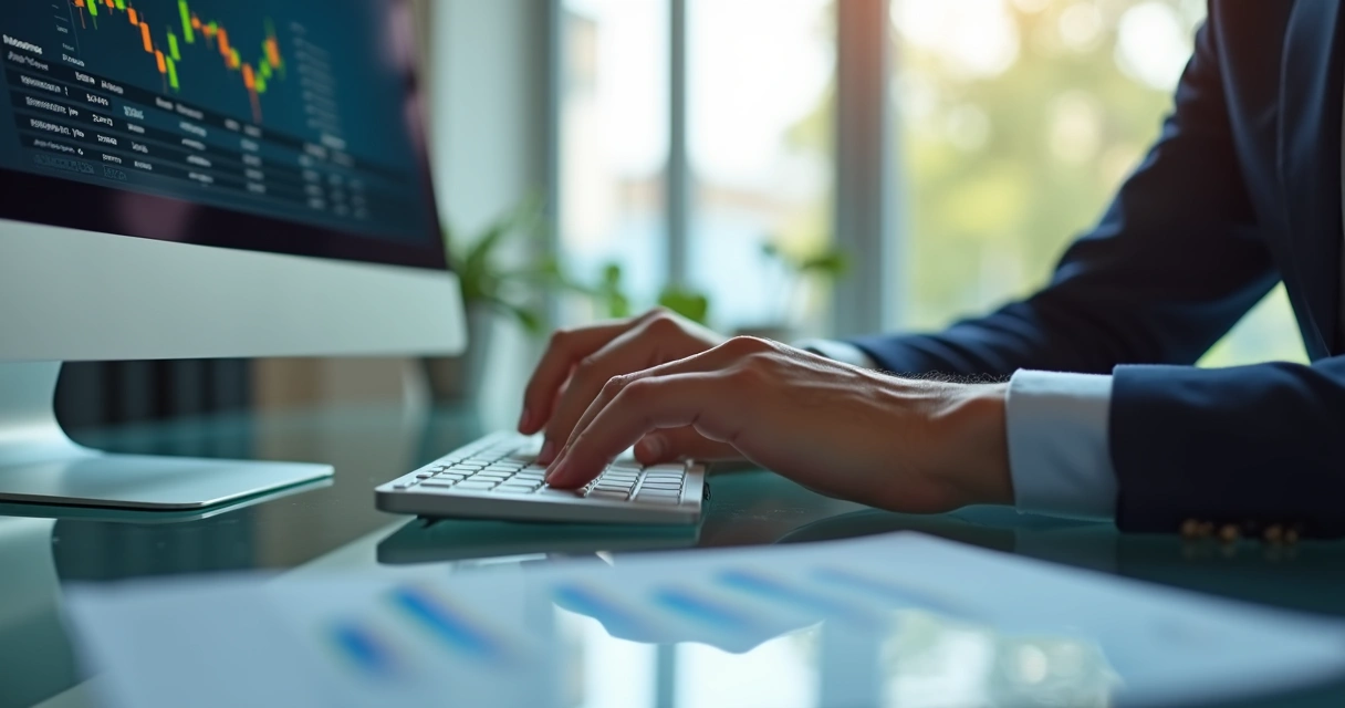 Pessoa usando sistema emissor de cupom fiscal em computador moderno 