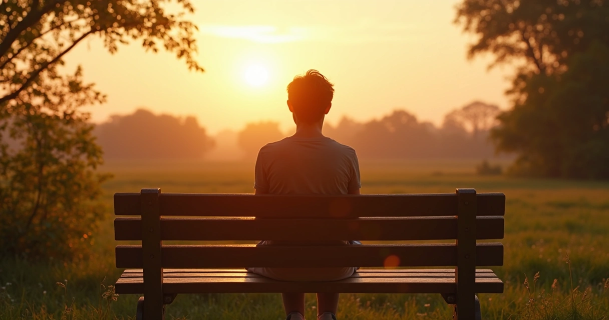 Pessoa olhando para o horizonte, expressão pensativa, luz suave 
