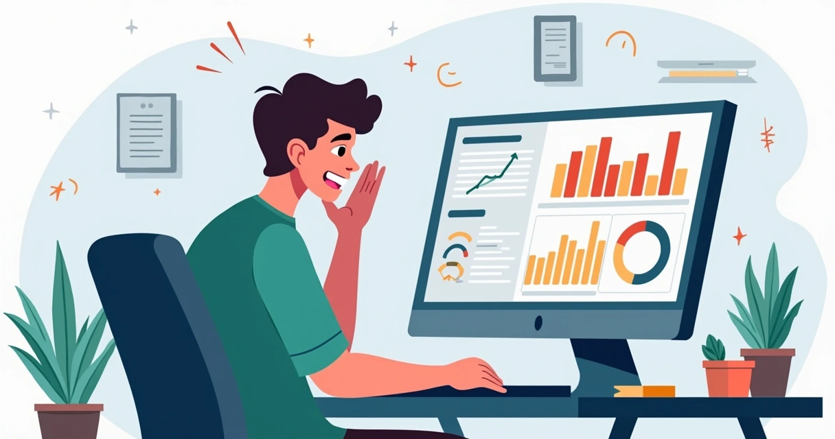 Pessoa olhando tela de computador, expressando frustração e alegria sucessivamente, gráficos de apostas ao fundo.