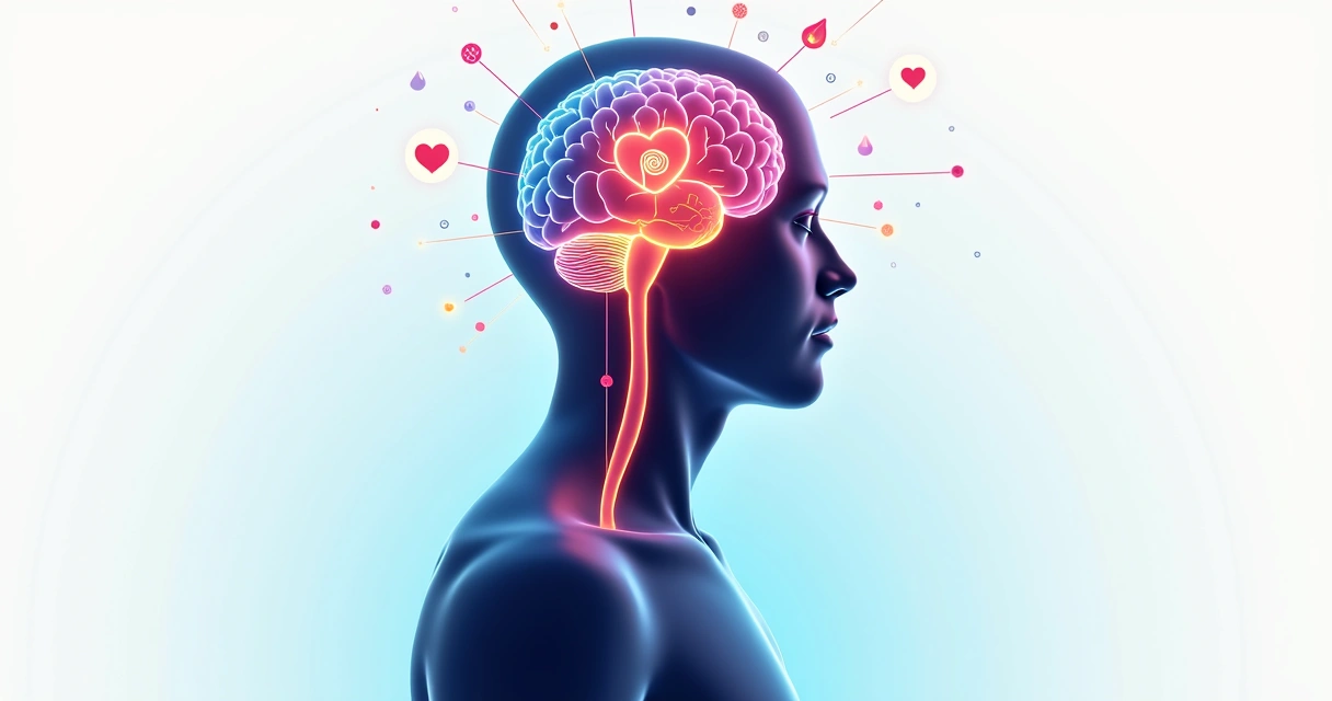 Ilustração colorida conectando cérebro e órgãos do corpo humano 