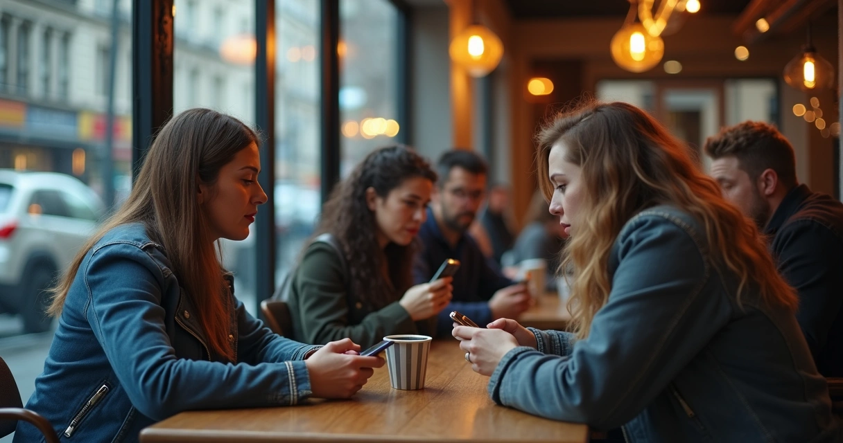 Grupo em ambiente urbano, todos introspectivos e sem interação