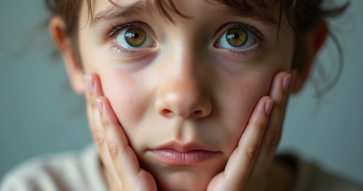 Rosto humano mostrando expressão de dúvida em ambiente neutro 