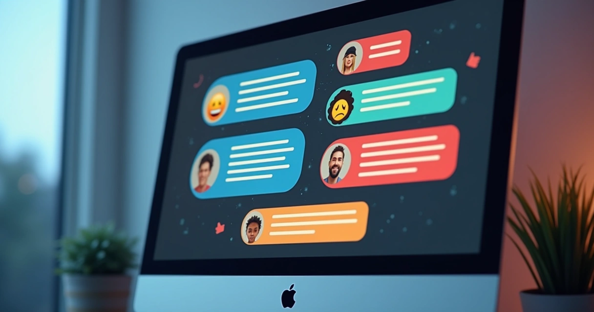 Tela de computador com várias janelas de chat mostrando emojis variados