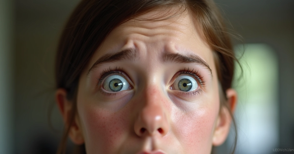 Pessoa com expressão surpresa, mostrando emoção facial clara. 