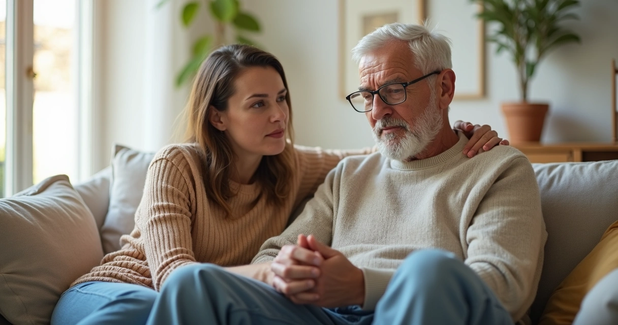 Homem e mulher demonstrando apoio emocional durante recuperação