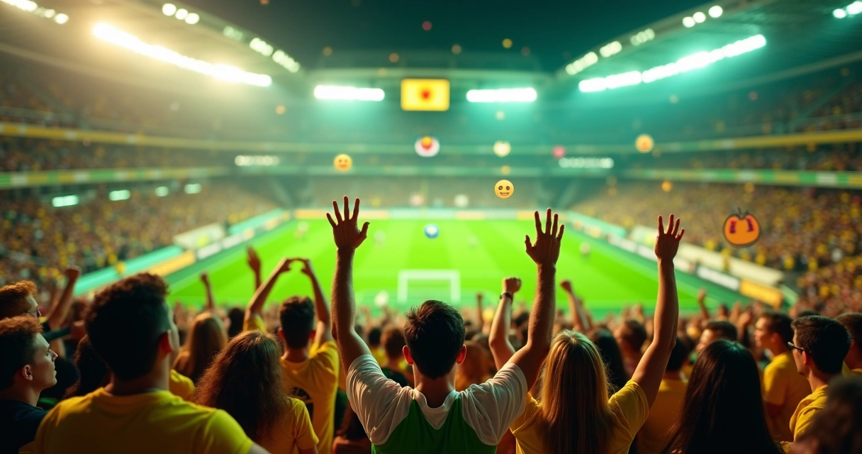 Torcida de futebol em estádio vibrando durante o jogo 