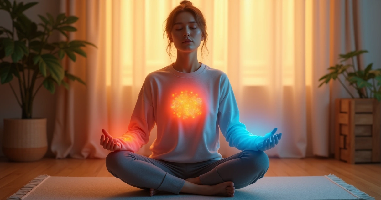 Persona sentada percibiendo emociones como calor y frío en el cuerpo