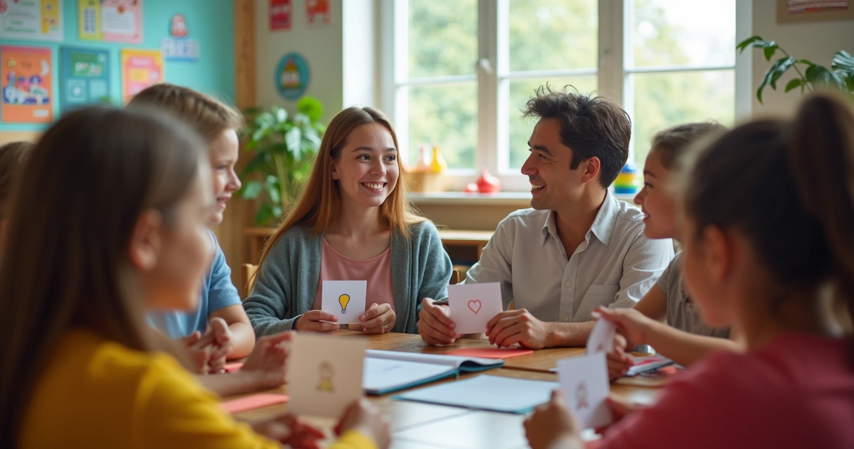 Estudiantes compartiendo emociones en círculo en el aula 