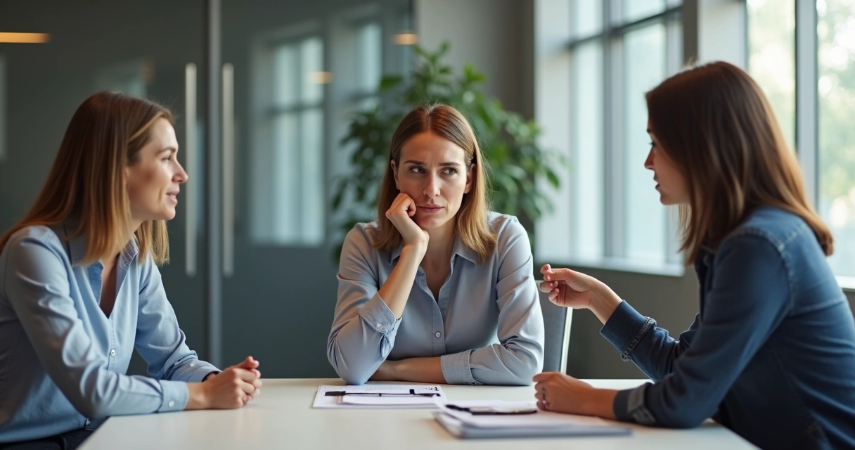 Escena de oficina con personas en decisión ética 