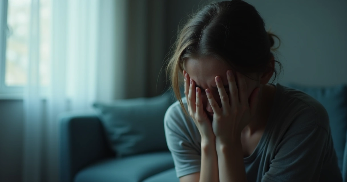 Persona sentada con expresión de desborde emocional, con fondo desenfocado y tonos suaves 