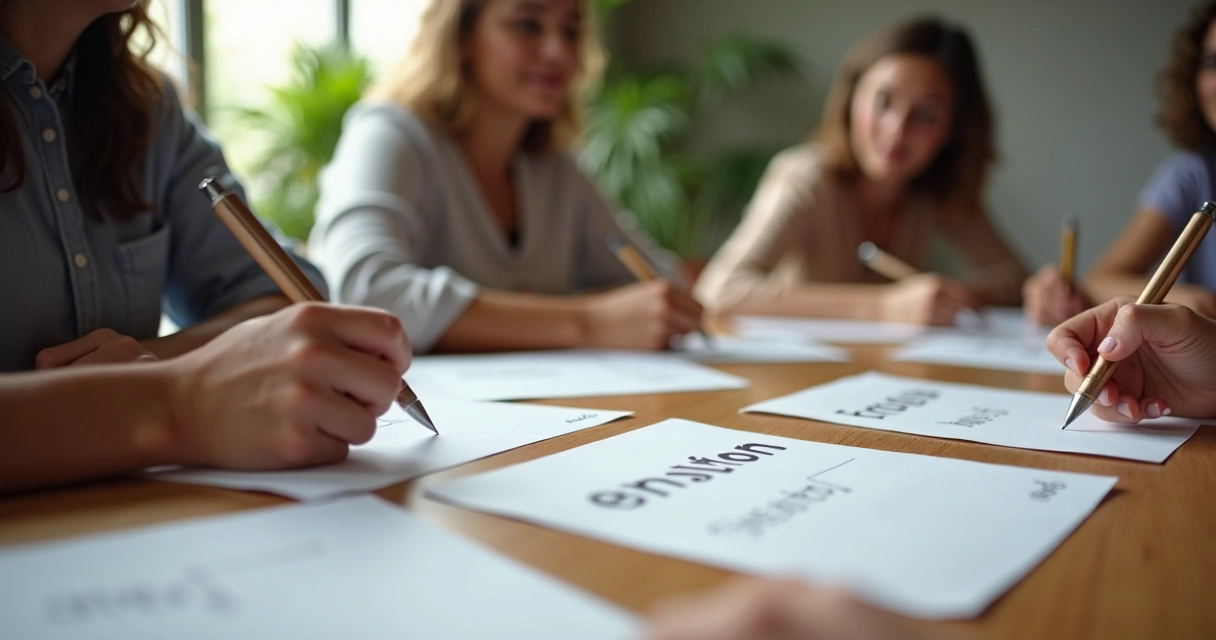 Personas escribiendo en hojas las emociones que sienten en un ambiente tranquilo con luz natural.